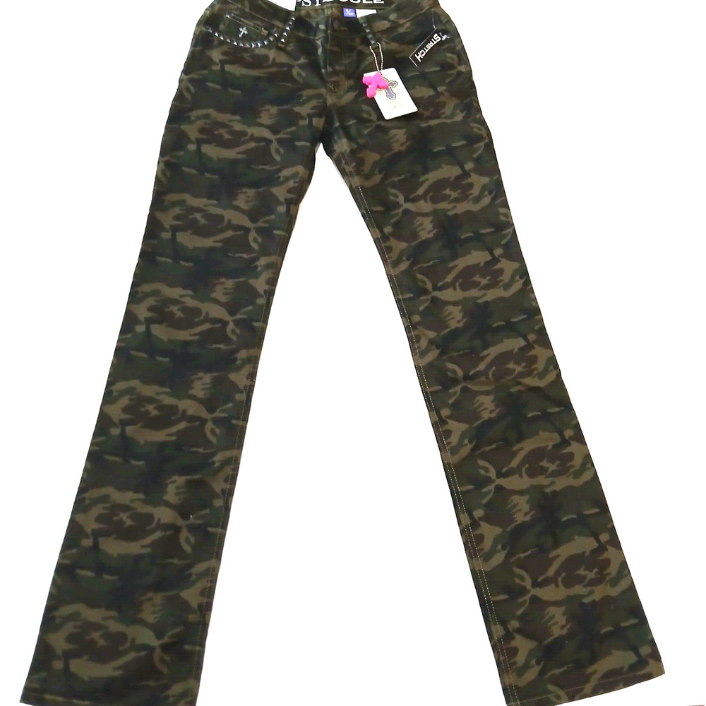 Gypsy Soule SIZE 4/27 Studded Embellished Camo Pants Color Green for Women's